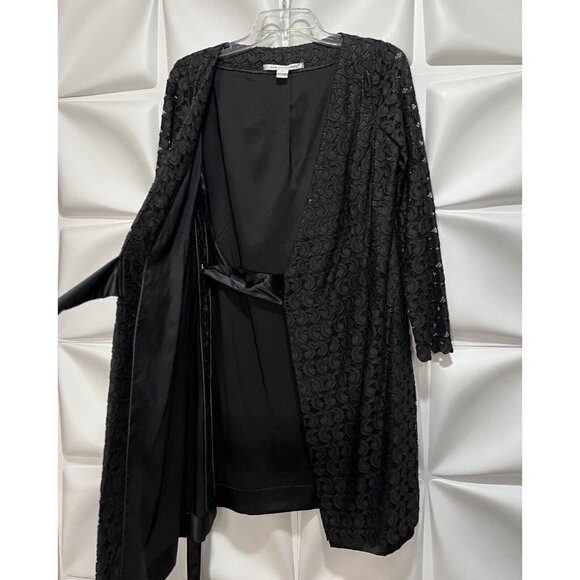Diane von Furstenberg Sz 8 Black Lace Satin Tie Elegant Formal Wrap Dress RARE - Picture 10 of 14